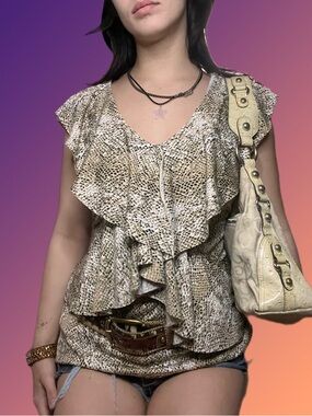 y2k snake print ruffled tank